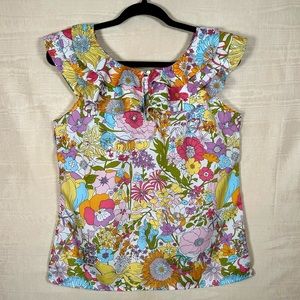 Liberty Of London Signature Floral Print Sleeveless Ruffle Neck Blouse
